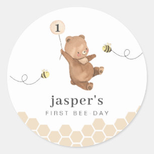 Honey Bear First Bee-day Classic Round Sticker