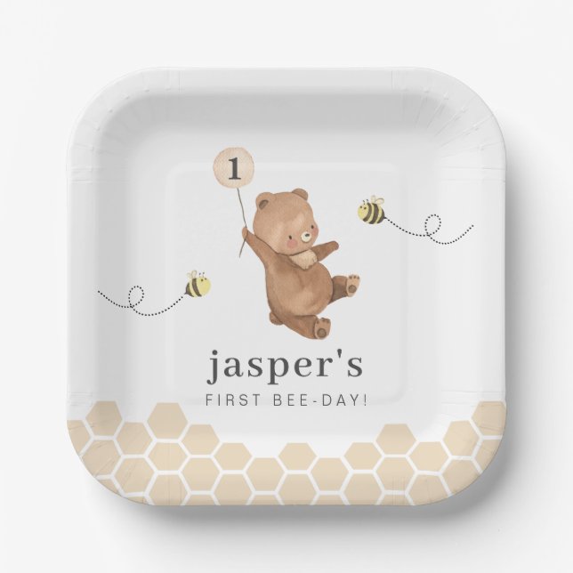 Honey Bear First Bee-day Paper Plate (Front)
