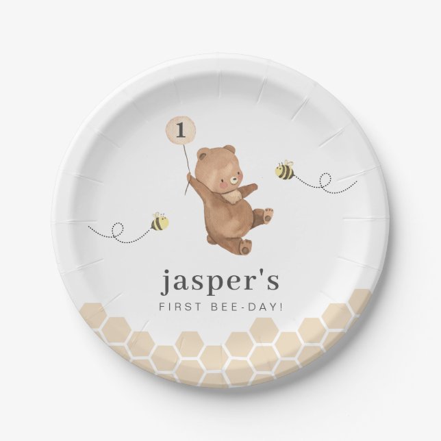 Honey Bear First Bee-day Paper Plate (Front)