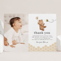 Honey Bear First Bee-Day Photo Thank You Card