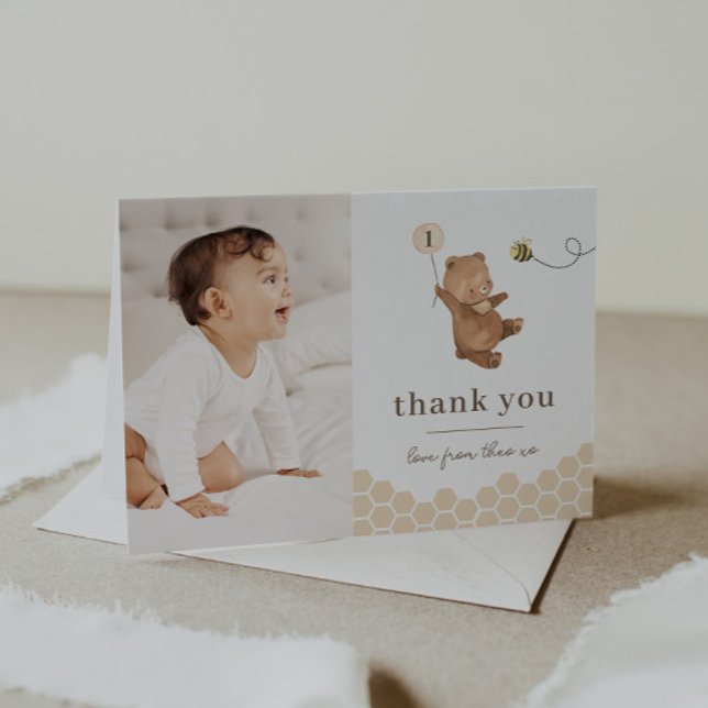 Honey Bear First Bee-Day Photo Thank You Card (Creator Uploaded)