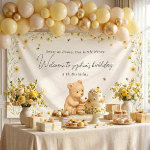 Honey Bear Floral Baby Birthday Banner