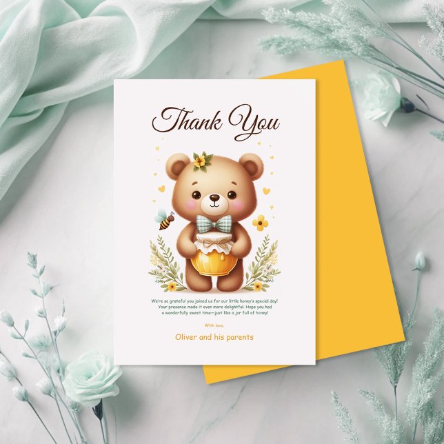 Honey Bear Floral Bee Neutral Greenery Thank You Card (Creator Uploaded)