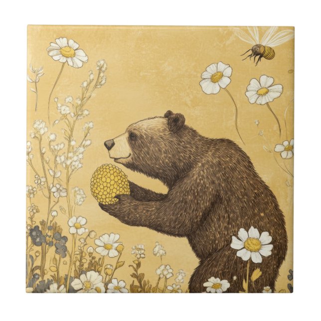 Honey Bear in Wildflower Meadow Tile (Front)