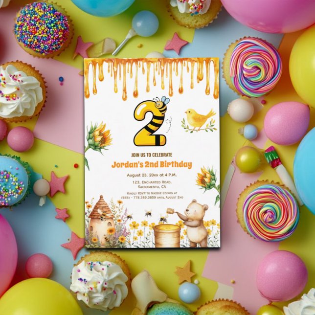 Honey Bear Invitation de fête du 2e anniversaire (Créateur téléchargé)
