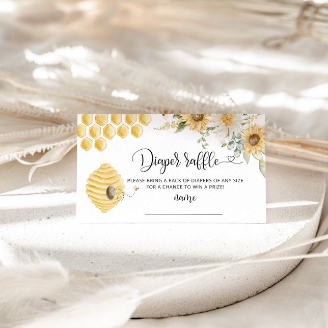 Honey bear, sunflower bee diaper raffle ticket enclosure card (Creator Uploaded)