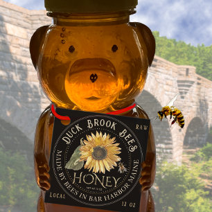 Honey Bear Sunflower with Bee Product tag BLACK