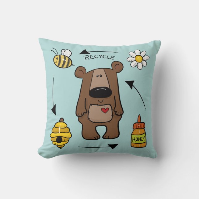 Honey Bear- The Recycler Throw Pillow (Front)