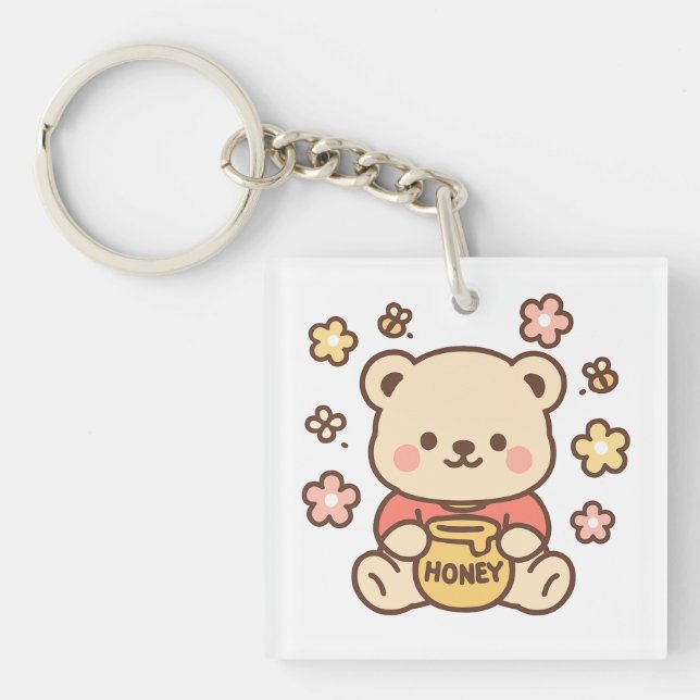 Honey Bear with Honey Pot | Pastel Watercolor Body Keychain (Front)