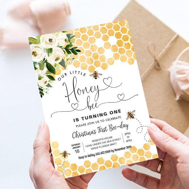 Honey Bee 1st Bee Party Birthday Invitation (Creator Uploaded)