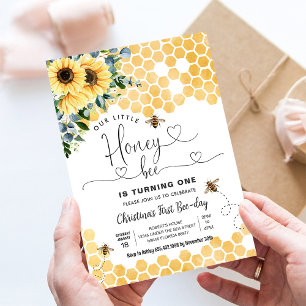 Honey Bee 1st Bee Party Birthday Invitation