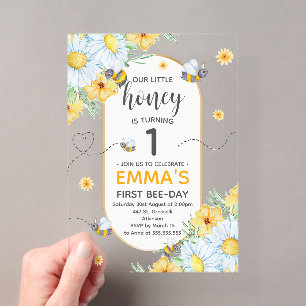 Honey Bee 1st Birthday Party Acrylic Invitations