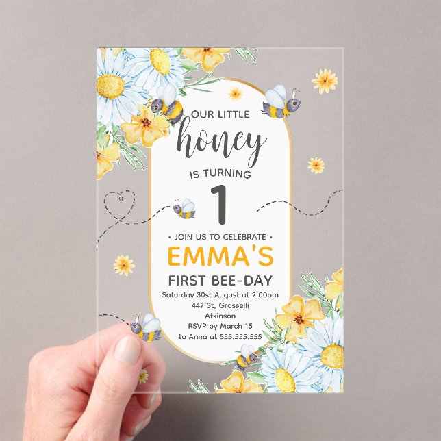 Honey Bee 1st Birthday Party Acrylic Invitations (Insitu (Handheld))