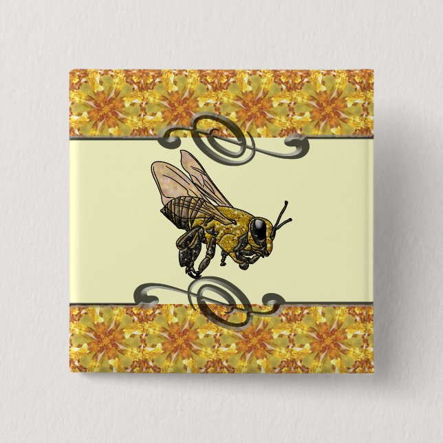 Honey Bee 2 Inch Square Button (Front)