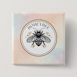 Honey Bee 2 Inch Square Button