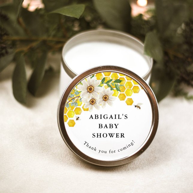Honey Bee and Daisies Personalized Favour Classic Round Sticker (Creator Uploaded)