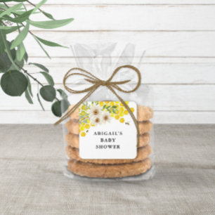 Honey Bee and Daisies Personalized Favour Square Sticker