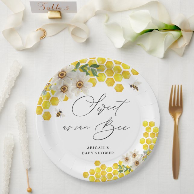 Honey Bee and Daisies Sweet as Can Bee Baby Shower Paper Plate (Wedding)