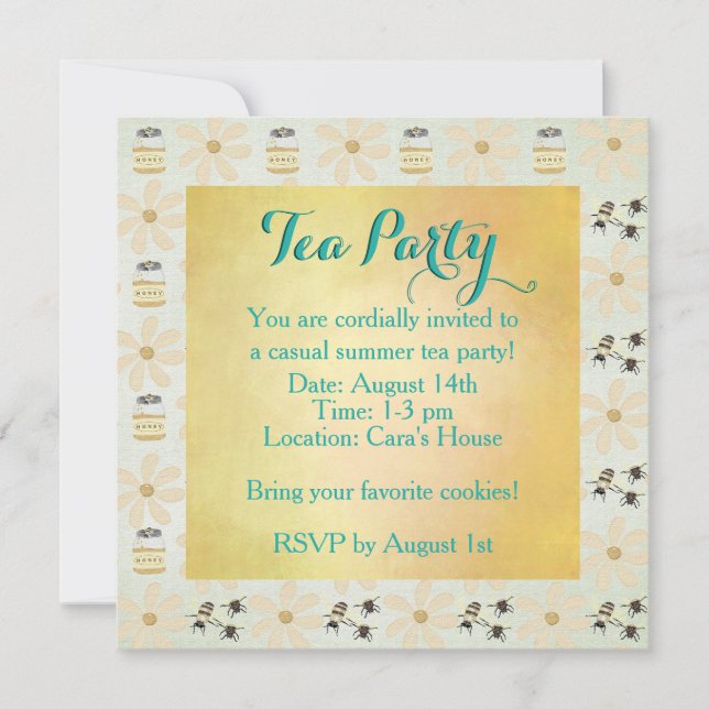 Honey Bee and Flower Tea Party Invitations (Front)