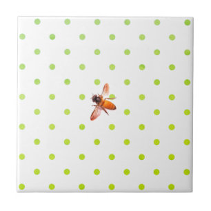 Honey Bee and green  polka-dots Tile