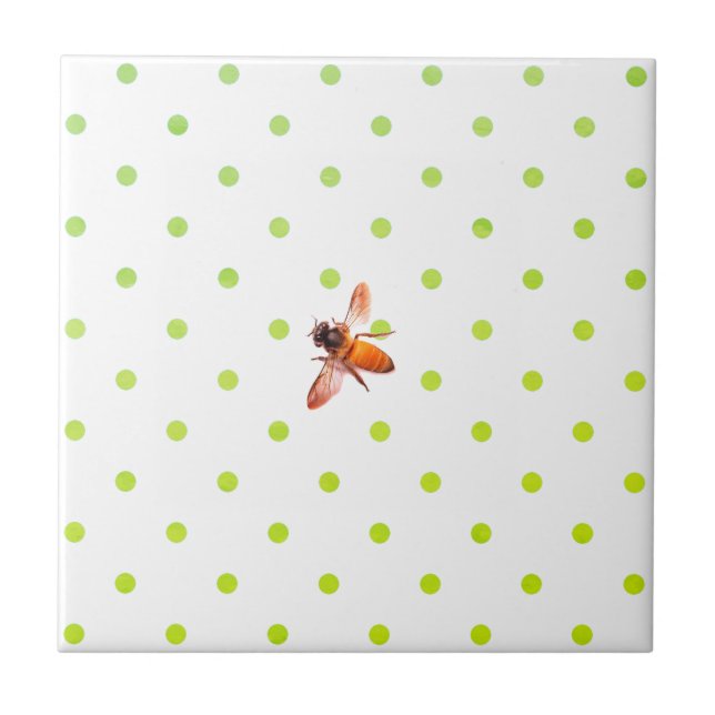 Honey Bee and green  polka-dots Tile (Front)