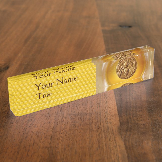 HONEY BEE AND HONEYCOMB , BEEKEPER, BEEKEEPING NAMEPLATE (Side)