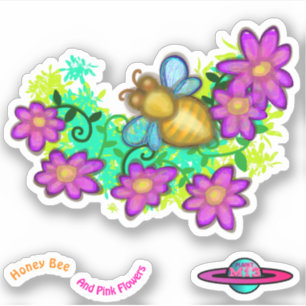 Honey Bee And Pink Flowers