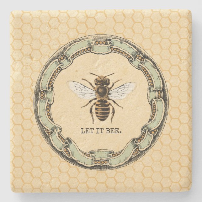 Honey Bee and Vintage Frame Stone Coaster (Front)