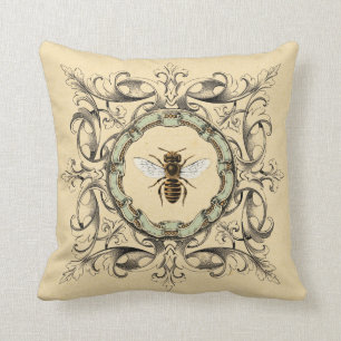 Honey Bee and Vintage Orante Frames Throw Pillow