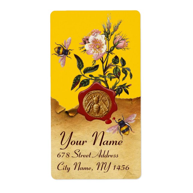 HONEY BEE AND WILD ROSES, BEEKEEPER RED WAX SEAL (Devant)