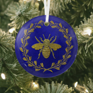 Honey Bee and Wreath  Glass Ornament