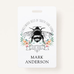 Honey Bee Apiary Honey Jar Label l Pink Floral Badge