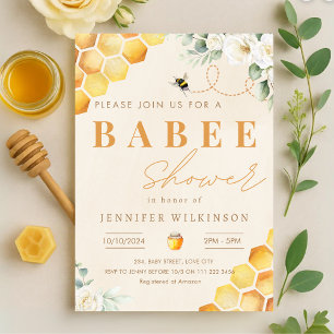 Honey Bee Baby Shower Floral Babee Invitation