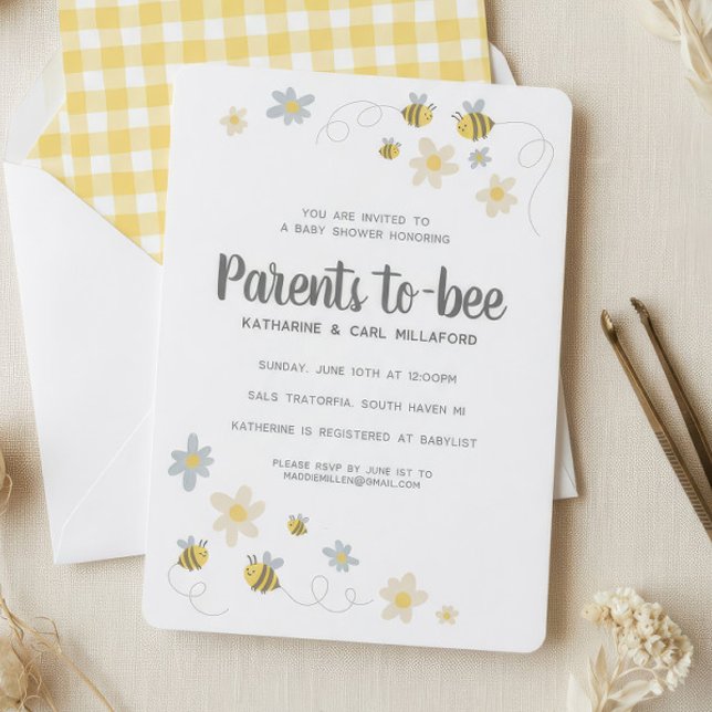 Honey Bee Baby Shower Invitation | Gingham & Daisy (Creator Uploaded)