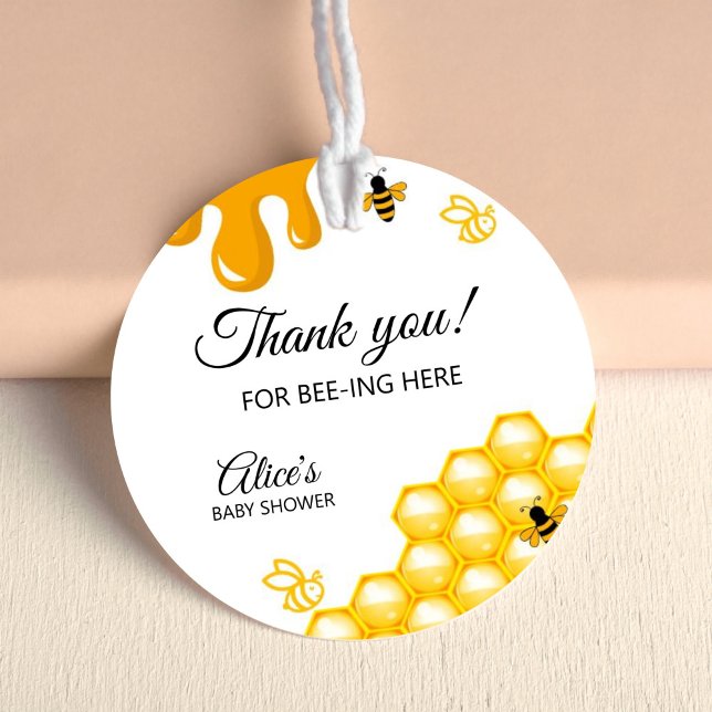 Honey Bee Baby Shower Mommy Bee Thank You Classic Round Sticker (Bee Baby Shower Favor Tag, Honey Bee Baby Shower Round Stickers)