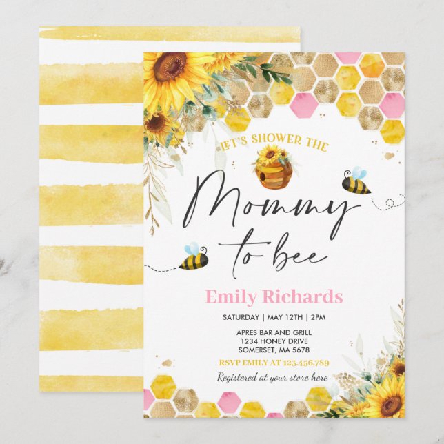 Honey Bee Baby Shower Sunflower Mommy To Bee Invitation (Front/Back)