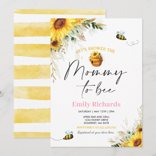 Honey Bee Baby Shower Sunflower Mommy To Bee Invitation (Front/Back)