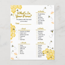 Honey Bee Baby Shower What's in Your Purse Game