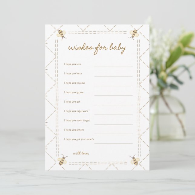 Honey Bee Baby Shower Wishes For Baby Cards (Standing Front)