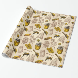 Honey Bee Beehive Vintage Organic Natural Nature Wrapping Paper