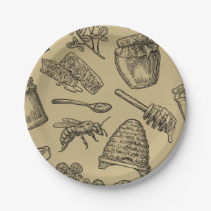 Honey Bee Beehive Vintage Organic Natural Rustic Paper Plate