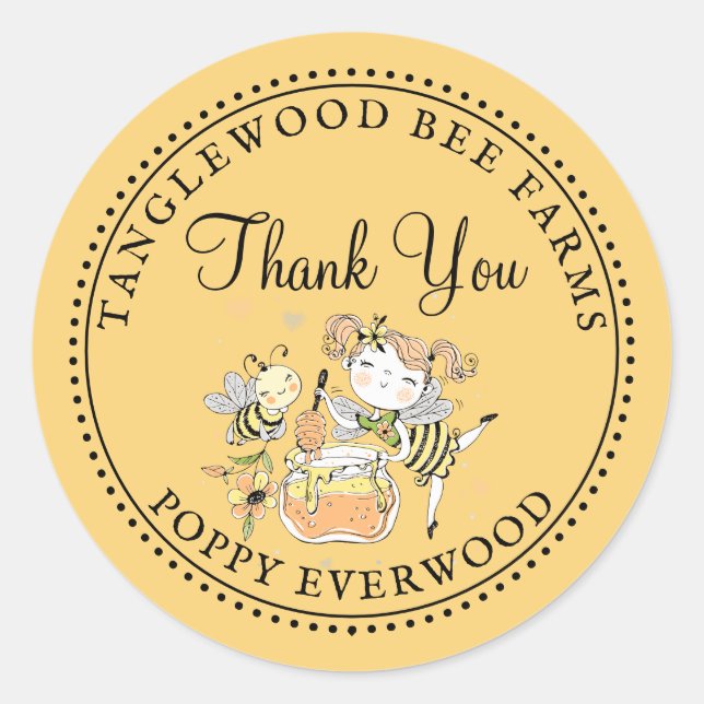 Honey Bee Beekeeper Honey Products Thank You Classic Round Sticker (Front)