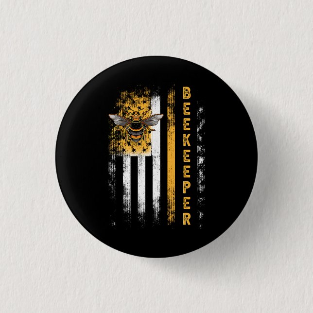 Honey Bee Beekeeping Hive Beekeeper USA Flag Indep 1 Inch Round Button (Front)