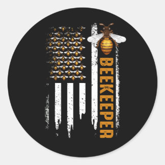 Honey-Bee Beekeeping Hive Beekeeper USA Flag Indep Classic Round Sticker
