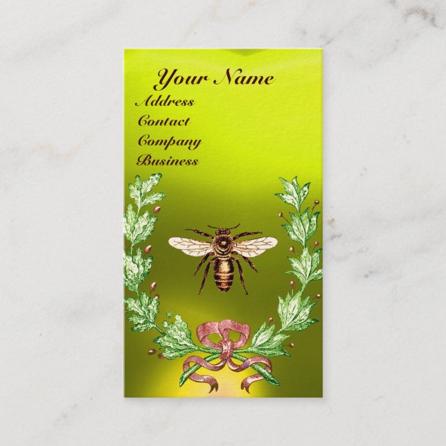 HONEY BEE BEEKEEPING WREATH RED WAX SEAL MONOGRAM BUSINESS CARD (Front)