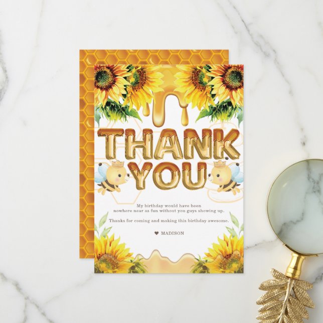 Honey Bee Birthday I Baby Shower Thank You Card (Front/Back In Situ)