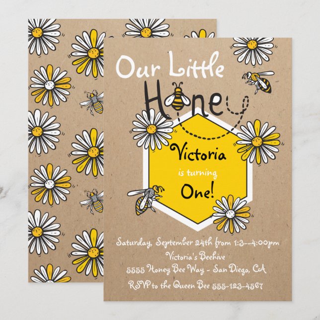Honey Bee Birthday Party Invitation (Front/Back)