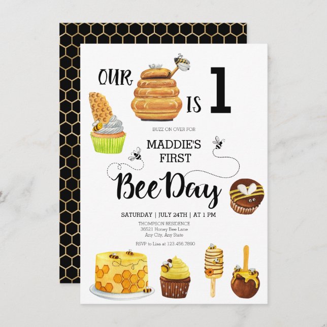 Honey Bee Birthday Party Invitation (Front/Back)