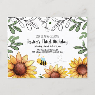 Honey bee Birthday Party Invitation Postcard