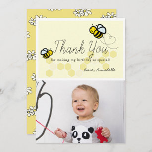 Honey Bee Birthday Yellow Floral Thank You Card